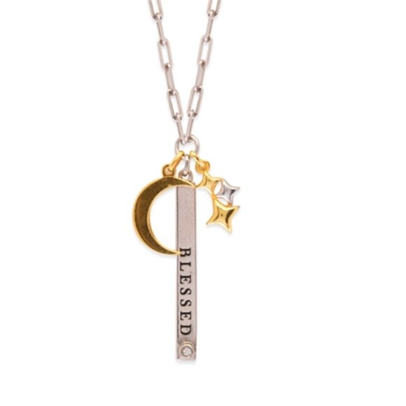 Silver Premix Blessed Bar Half Moon Star Necklace